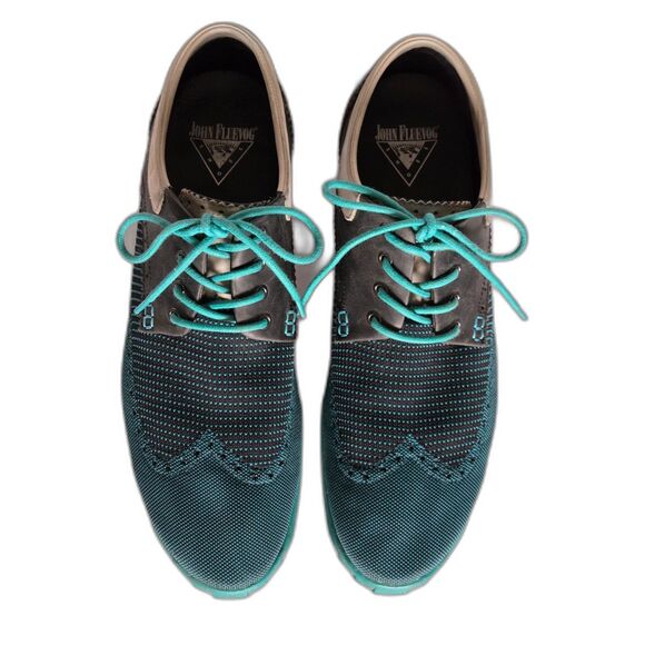 John Fluevog Orbit Teal Blue Wingtip Brogue Sneaker Shoes Sz 12 Retro-Futurism